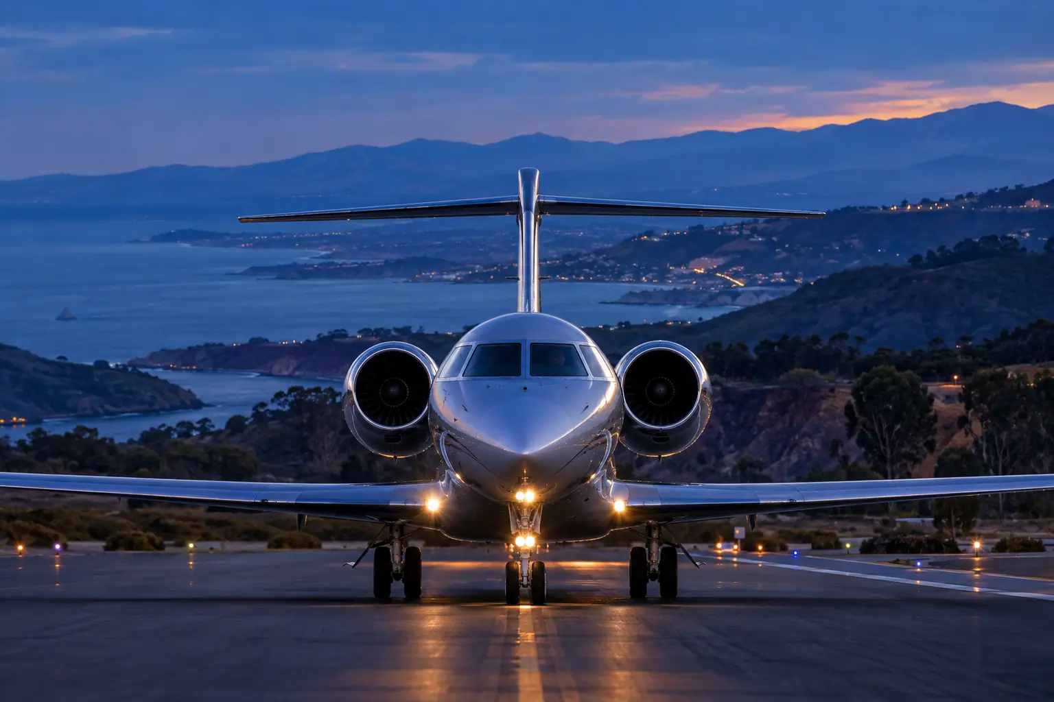 Private jet climbing out over San Diego