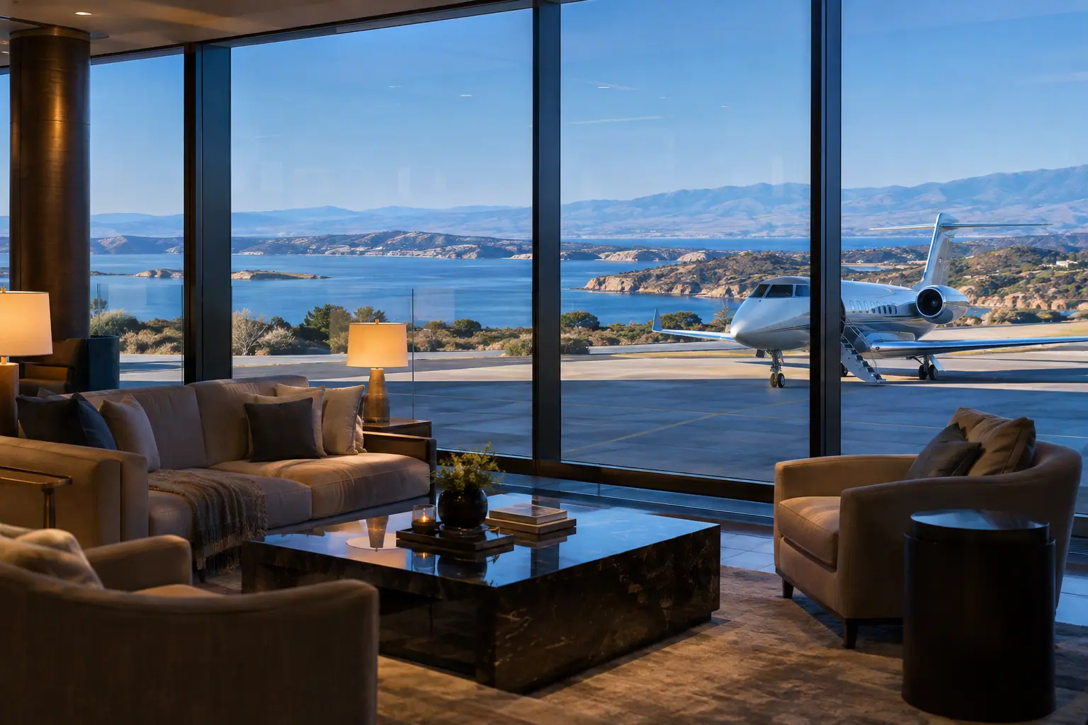 Private terminal lounge overlooking the ramp
