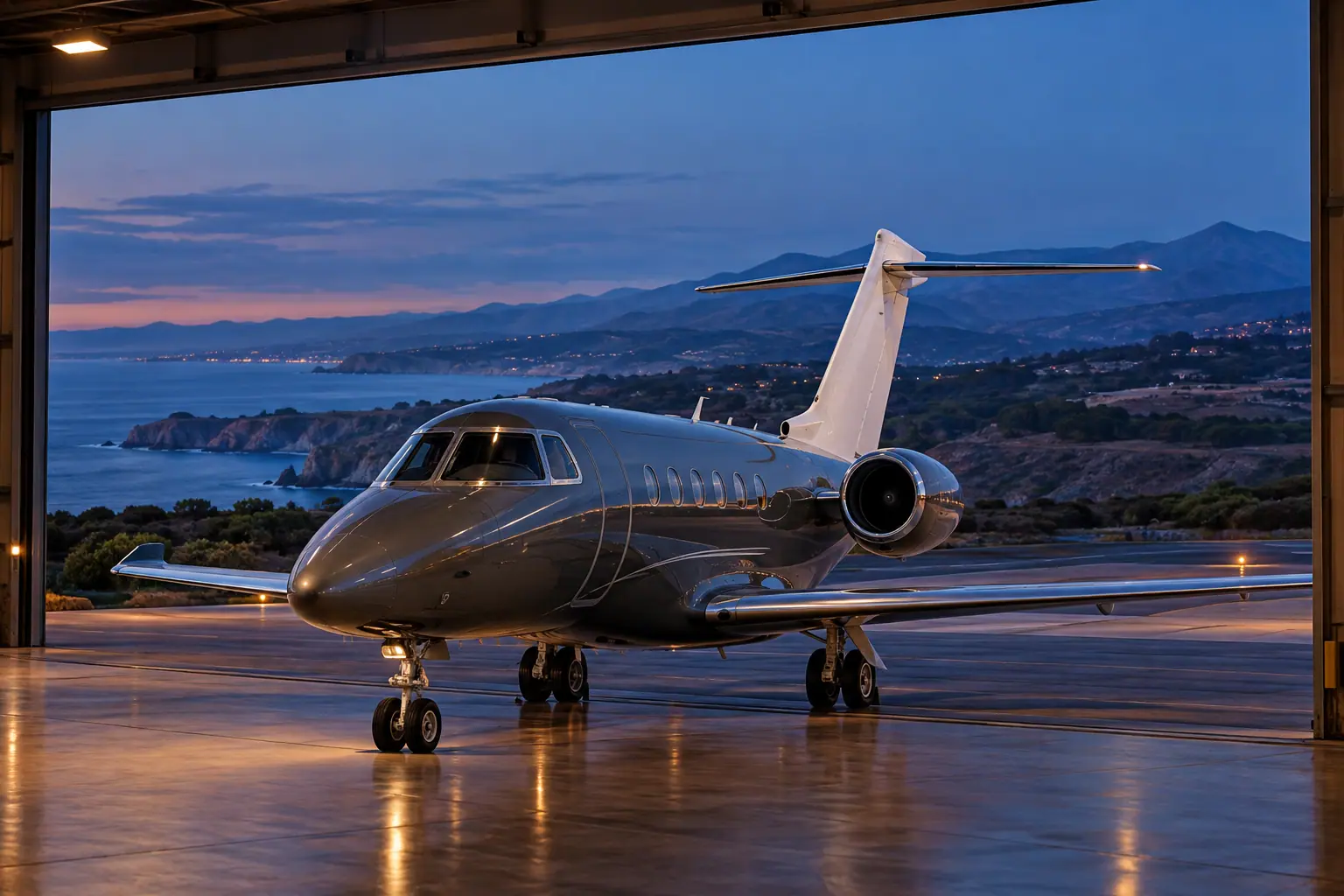 Midsize jet on the ramp