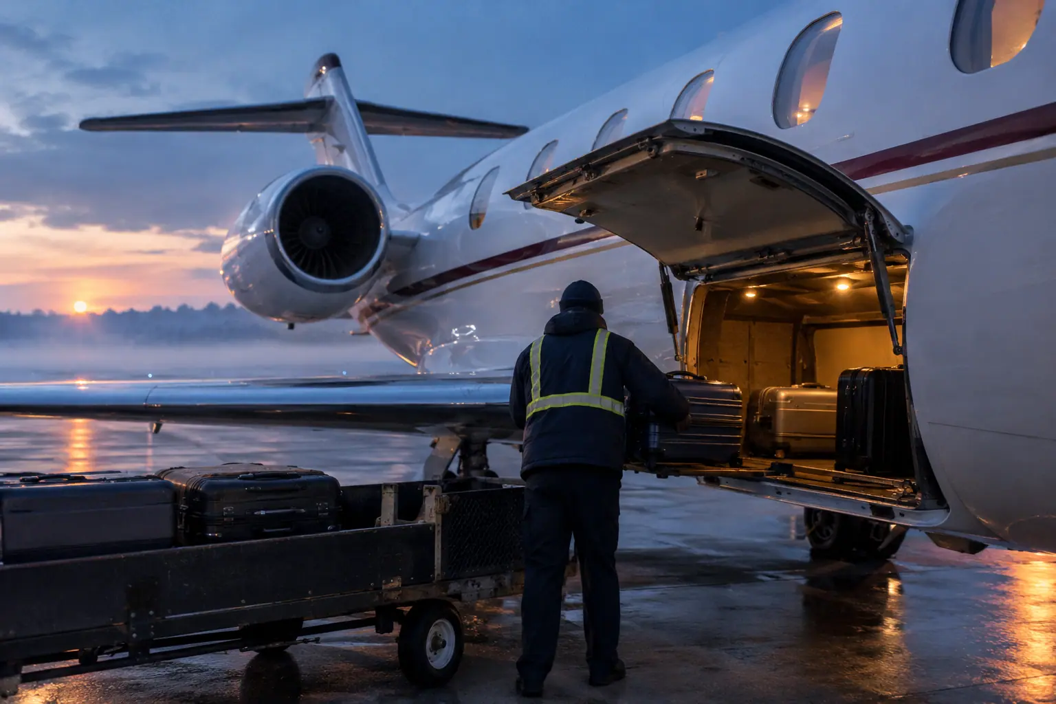 Bags loaded into a private jet