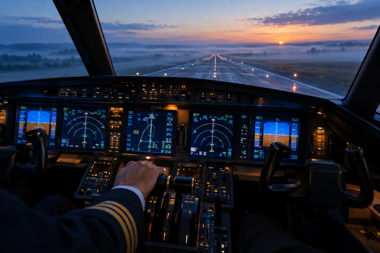 Business jet cockpit before departure